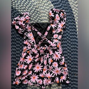 Pink floral romper w/ crisscross back